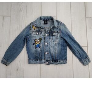 Despicable Me Minions Denim Jacket Kids Size 7-8 Boy Girl Blue Yellow Banana